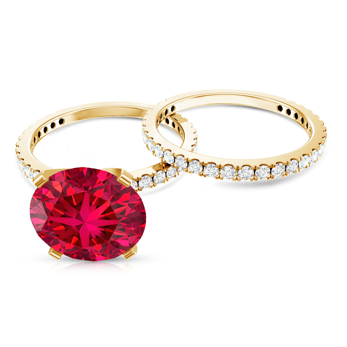 Huge 5 Carat Lab Created Ruby and Diamond Wedding Ring Set for Her AAAA - Rosec Jewels