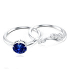 1 Carat Lab Grown Blue Sapphire Bridal Ring Set with Diamond AAAA - Rosec Jewels