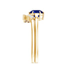1 Carat Lab Grown Blue Sapphire Bridal Ring Set with Diamond AAAA - Rosec Jewels