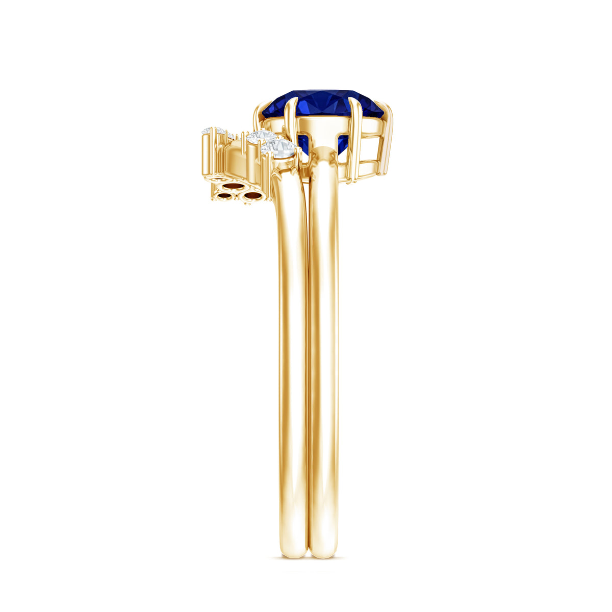 1 Carat Lab Grown Blue Sapphire Bridal Ring Set with Diamond AAAA - Rosec Jewels