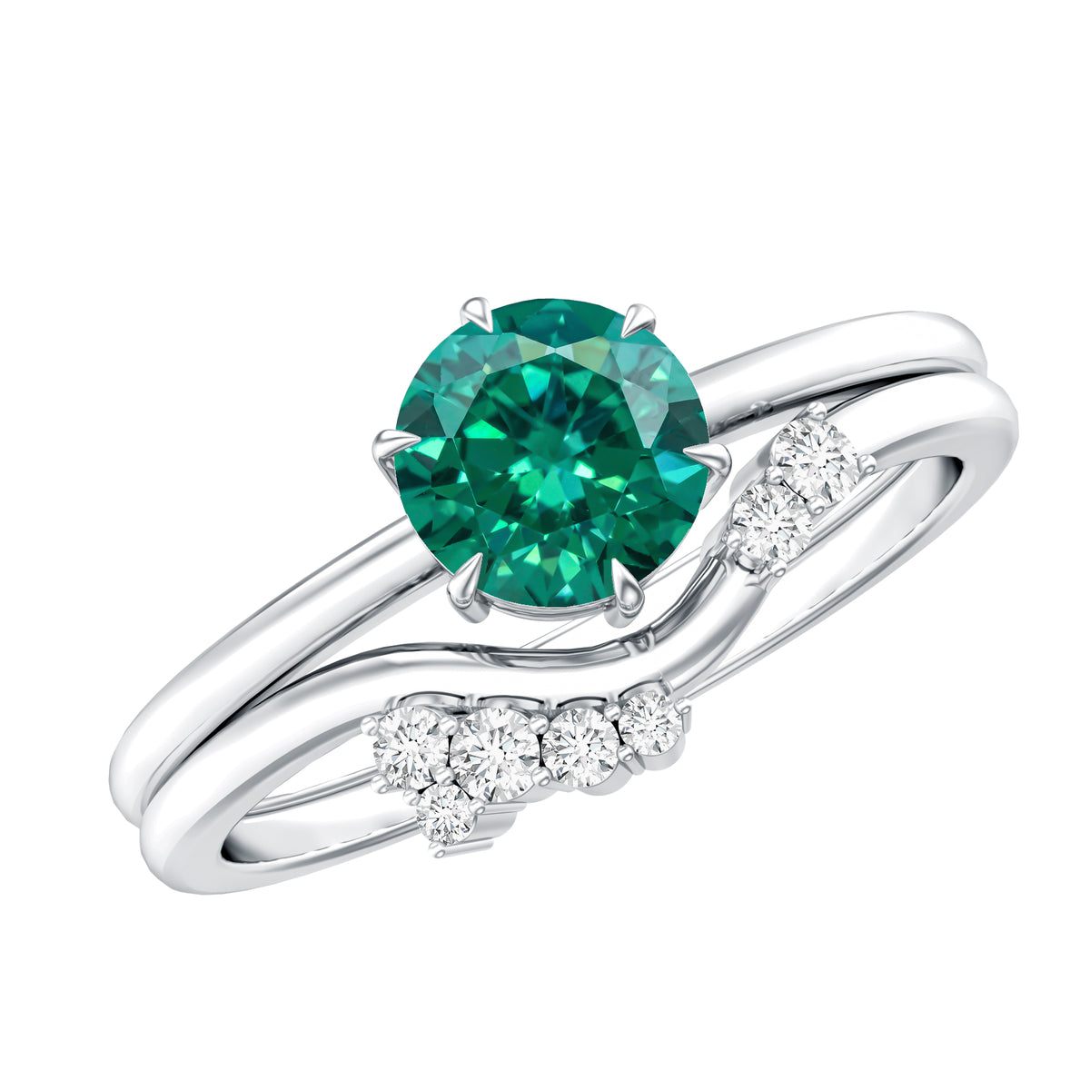 0.8 Carat Lab Grown Emerald and Diamond Wedding Ring Set for Women AAAA - Rosec Jewels