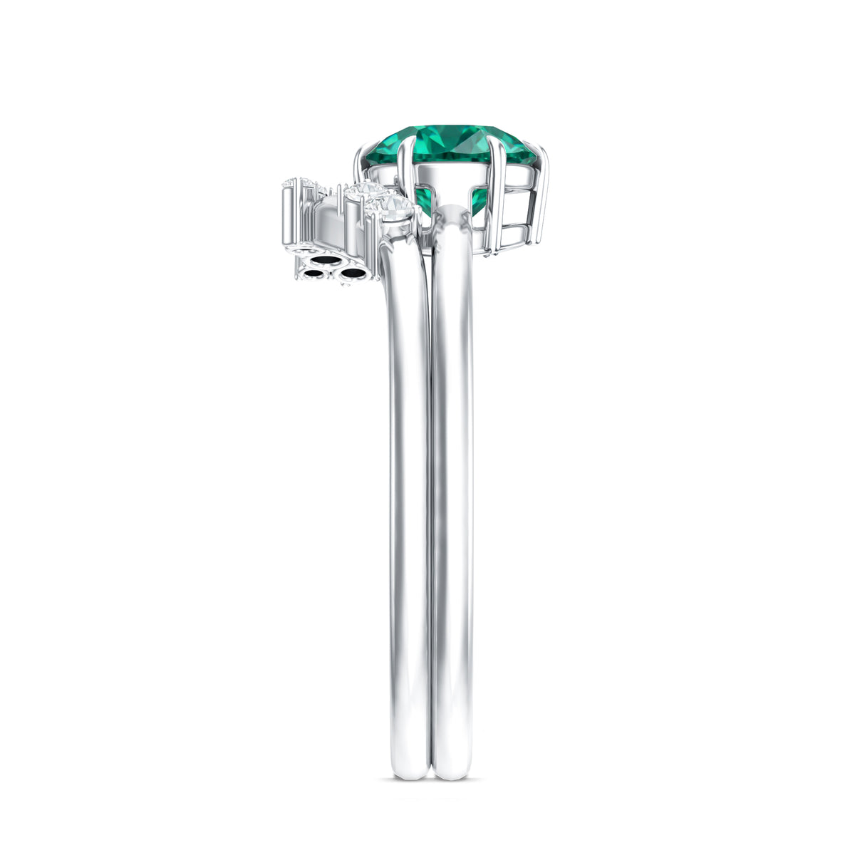 0.8 Carat Lab Grown Emerald and Diamond Wedding Ring Set for Women AAAA - Rosec Jewels
