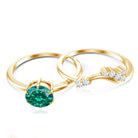 0.8 Carat Lab Grown Emerald and Diamond Wedding Ring Set for Women AAAA - Rosec Jewels