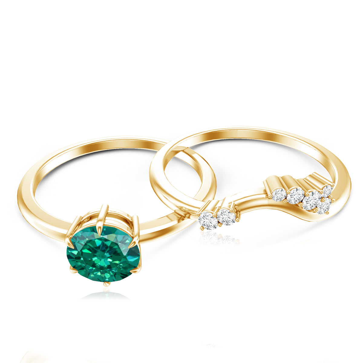 0.8 Carat Lab Grown Emerald and Diamond Wedding Ring Set for Women AAAA - Rosec Jewels