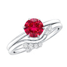 1.3 Carat Lab Grown Ruby and Diamond Engagement Wedding Ring Set of 2 AAAA - Rosec Jewels