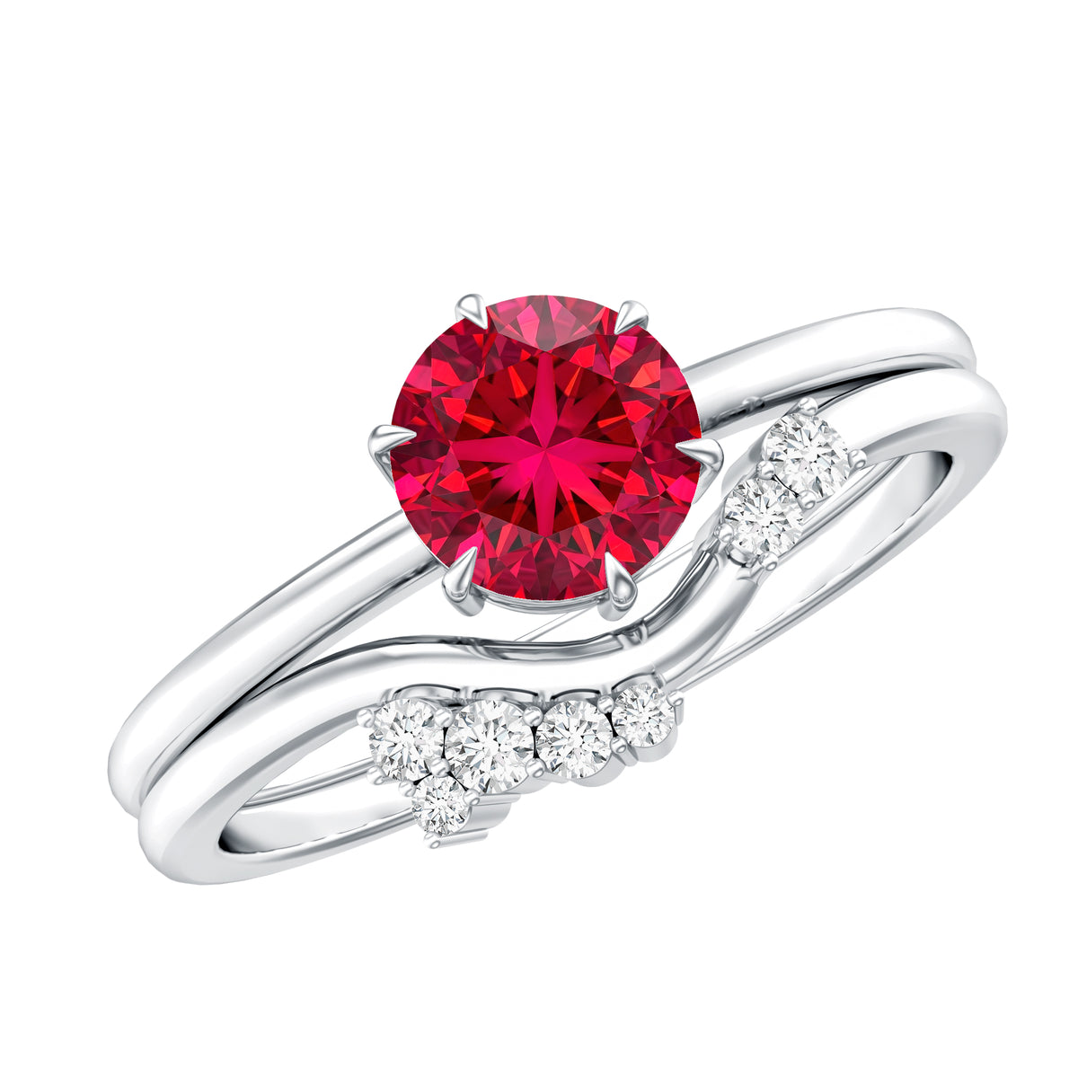 1.3 Carat Lab Grown Ruby and Diamond Engagement Wedding Ring Set of 2 AAAA - Rosec Jewels