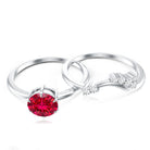 1.3 Carat Lab Grown Ruby and Diamond Engagement Wedding Ring Set of 2 AAAA - Rosec Jewels