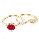 1.3 Carat Lab Grown Ruby and Diamond Engagement Wedding Ring Set of 2 AAAA - Rosec Jewels