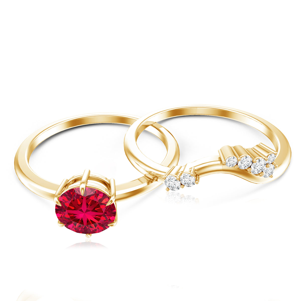 1.3 Carat Lab Grown Ruby and Diamond Engagement Wedding Ring Set of 2 AAAA - Rosec Jewels