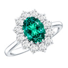 1 Carat Lab Created Emerald Oval Engagement Ring with Diamond Halo AAAA - Rosec Jewels