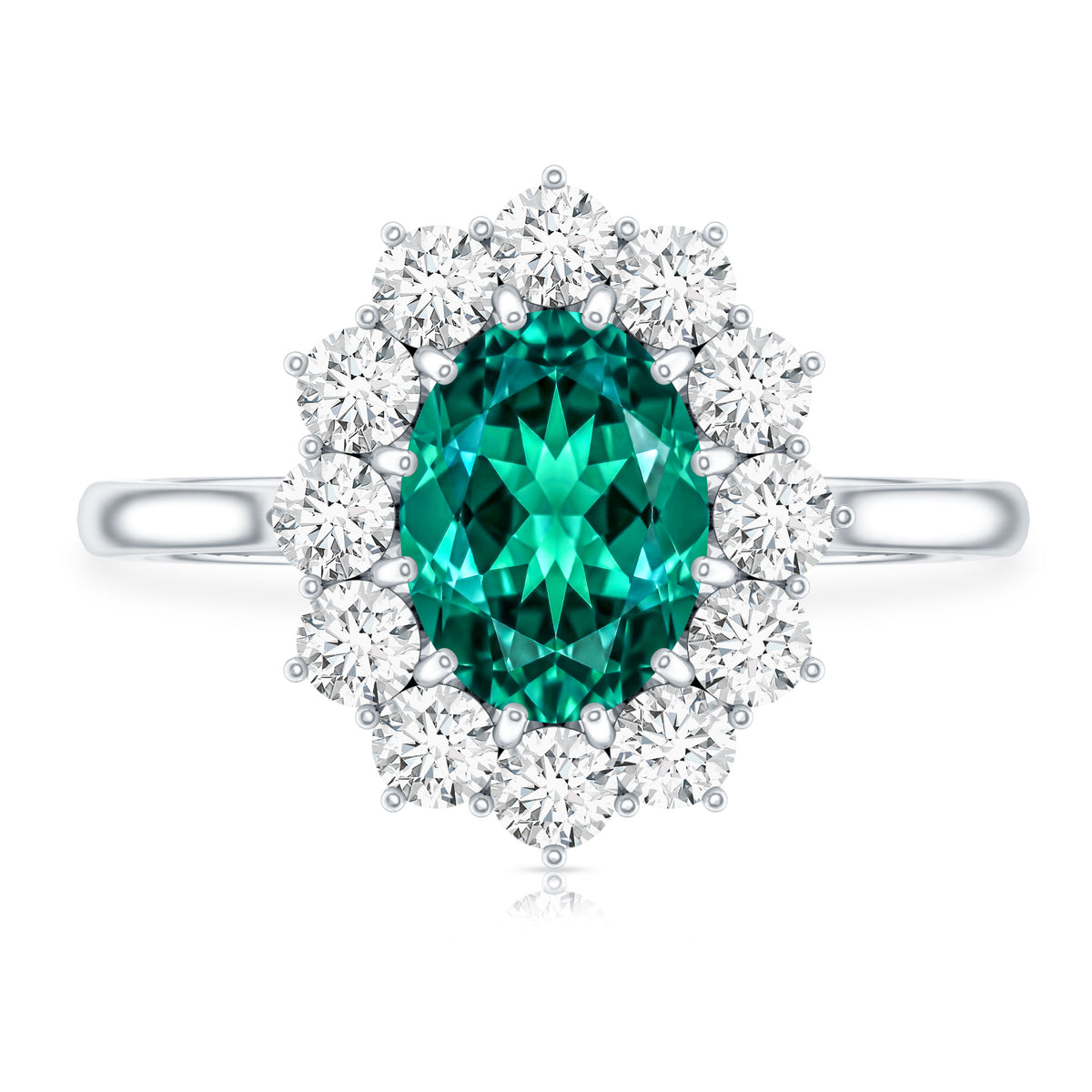 1 Carat Lab Created Emerald Oval Engagement Ring with Diamond Halo AAAA - Rosec Jewels