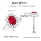 1.5 Carat Lab Grown Ruby Oval Engagement Ring with Diamond Halo AAAA - Rosec Jewels