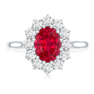 1.5 Carat Lab Grown Ruby Oval Engagement Ring with Diamond Halo AAAA - Rosec Jewels