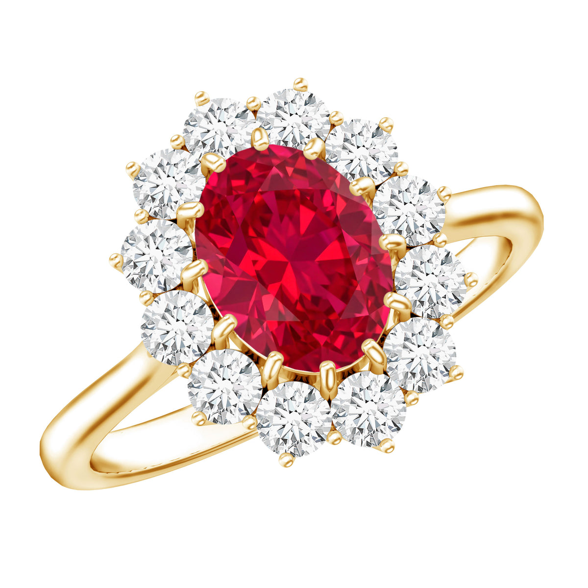 1.5 Carat Lab Grown Ruby Oval Engagement Ring with Diamond Halo AAAA - Rosec Jewels