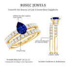 Pear Shape Lab Grown Blue Sapphire and Diamond Bridal Ring Set AAAA - Rosec Jewels