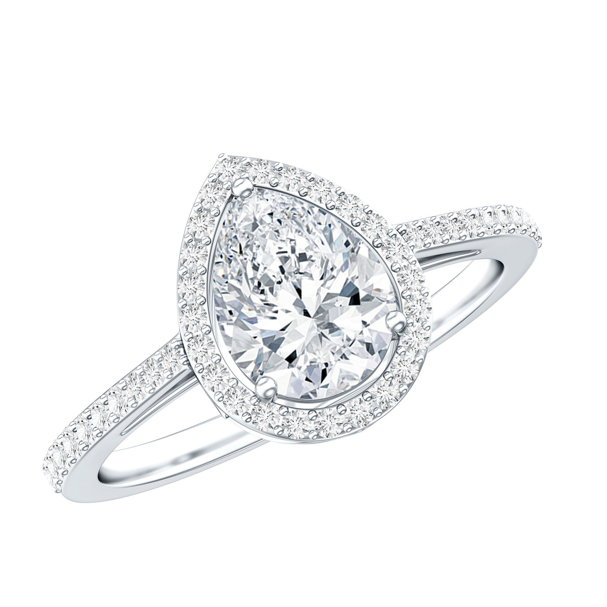 1.3 Carat Lab Grown Diamond Pear Halo Engagement Ring for Women Lab - ( EF-VS ) - Rosec Jewels