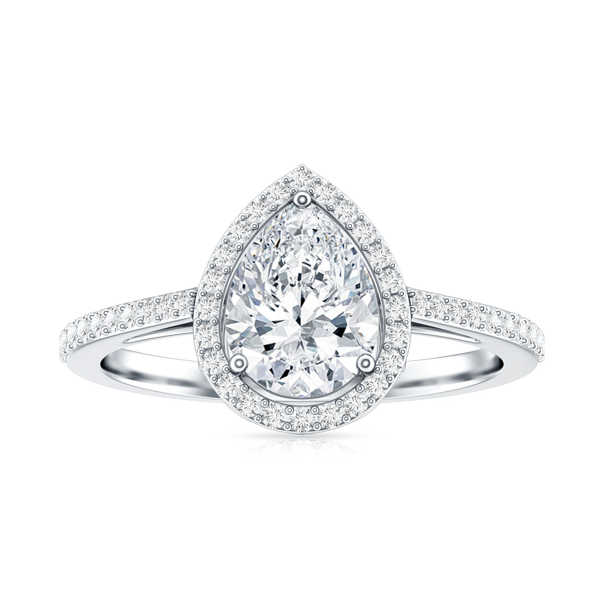 1.3 Carat Lab Grown Diamond Pear Halo Engagement Ring for Women Lab - ( EF-VS ) - Rosec Jewels