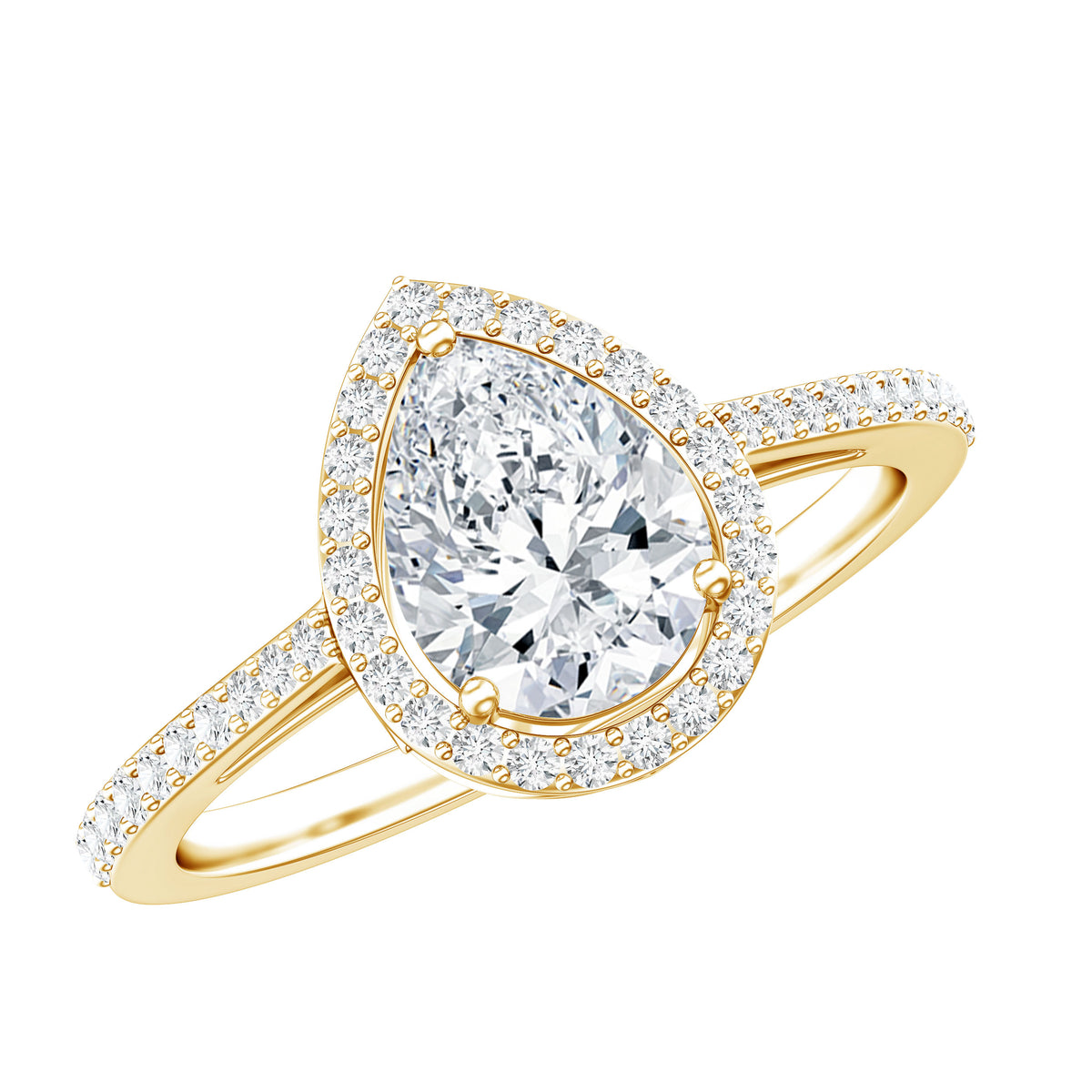 1.3 Carat Lab Grown Diamond Pear Halo Engagement Ring for Women Lab - ( EF-VS ) - Rosec Jewels