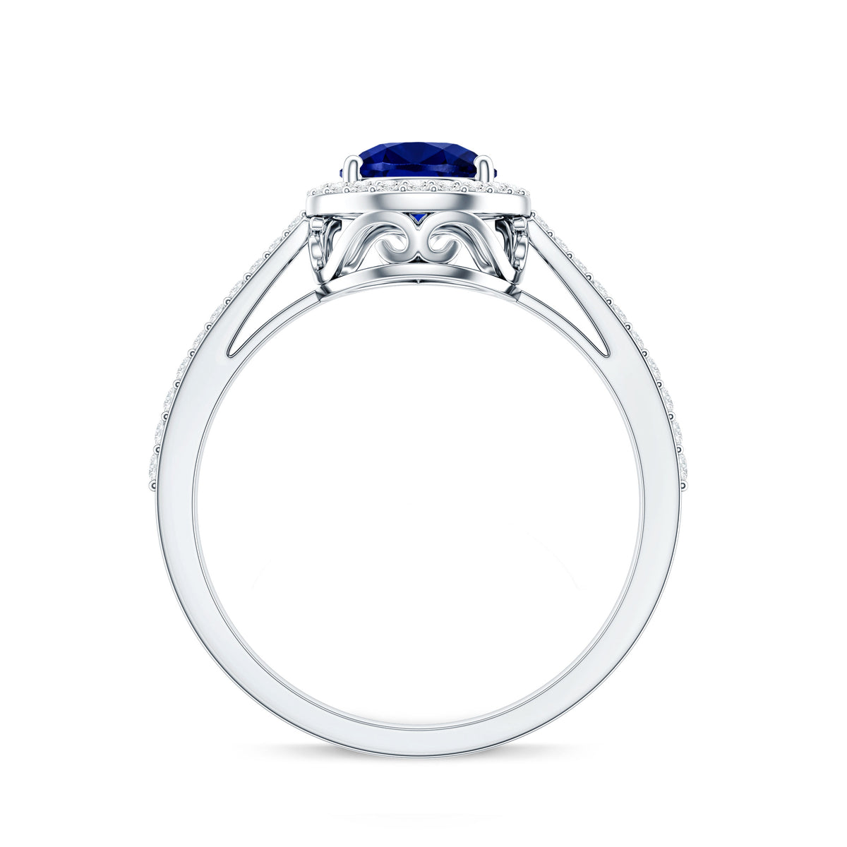 1.6 Carat Pear Shaped Lab Grown Blue Sapphire and Diamond Halo Engagement Ring AAAA - Rosec Jewels