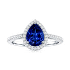 1.6 Carat Pear Shaped Lab Grown Blue Sapphire and Diamond Halo Engagement Ring AAAA - Rosec Jewels