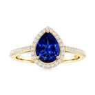 1.6 Carat Pear Shaped Lab Grown Blue Sapphire and Diamond Halo Engagement Ring AAAA - Rosec Jewels