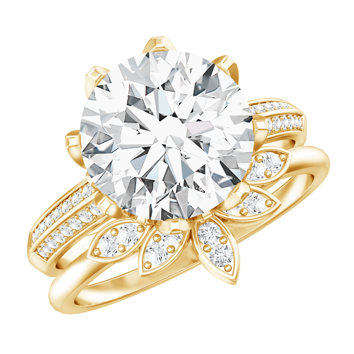 4 Carat Lab Grown Diamond Flower Engagement Ring with Wedding Band Lab - ( EF-VS ) - Rosec Jewels