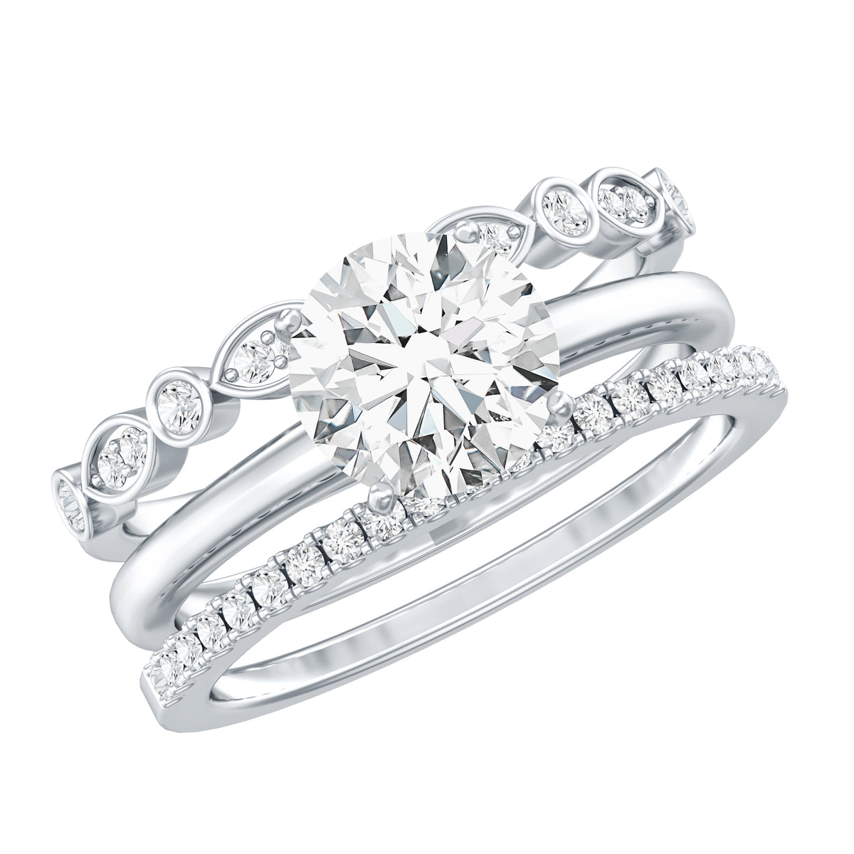 IGI Verified 3 Carat Lab Grown Diamond Trio Wedding Ring Set Lab - ( E-VS1 ) - Rosec Jewels