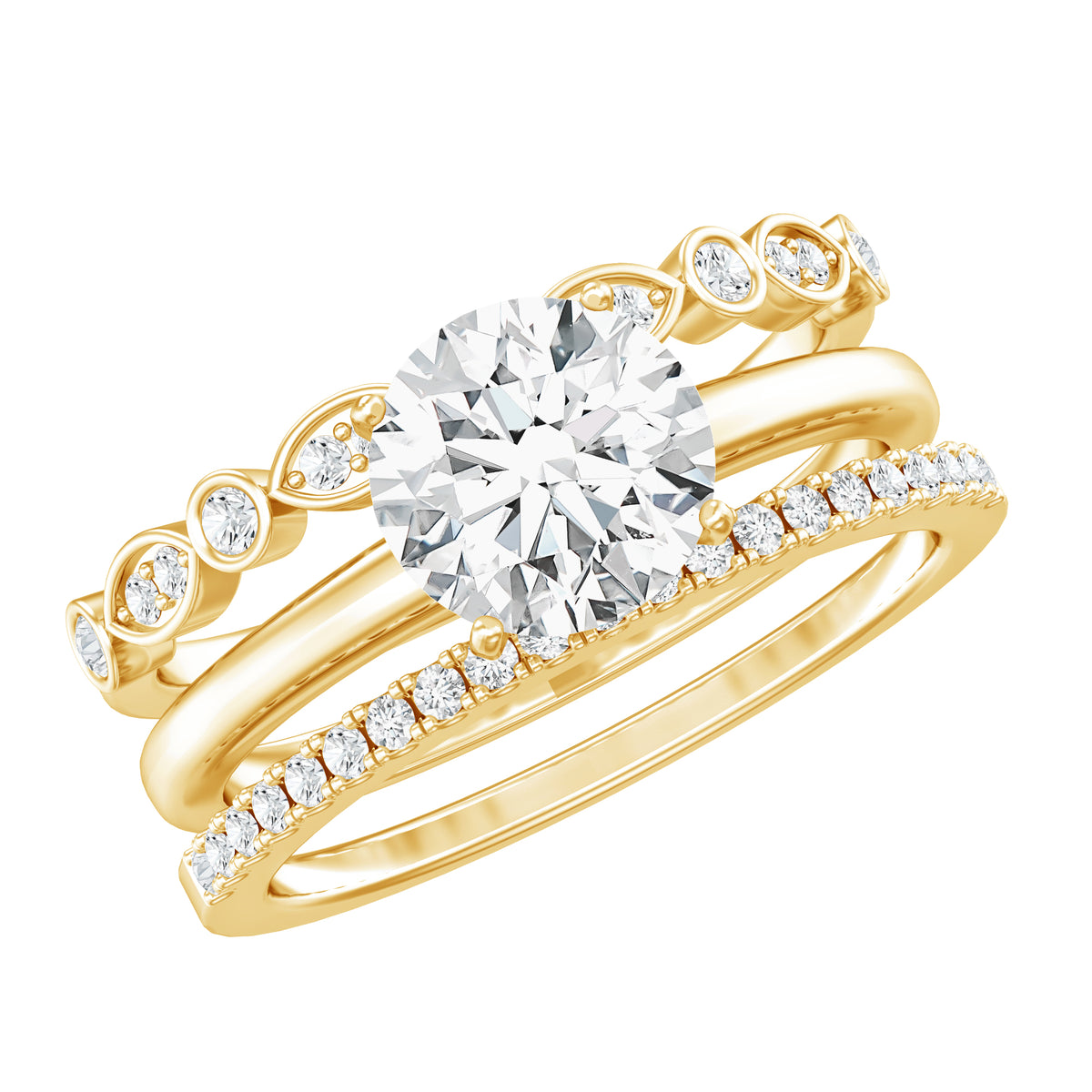 IGI Verified 3 Carat Lab Grown Diamond Trio Wedding Ring Set Lab - ( E-VS1 ) - Rosec Jewels