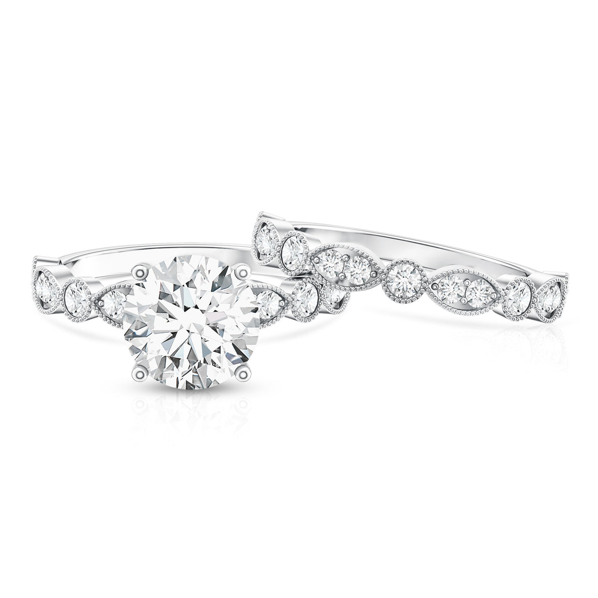 3 Carat Lab Grown Diamond Designer Wedding Ring Set IGI Certified Lab - ( E-VS1 ) - Rosec Jewels