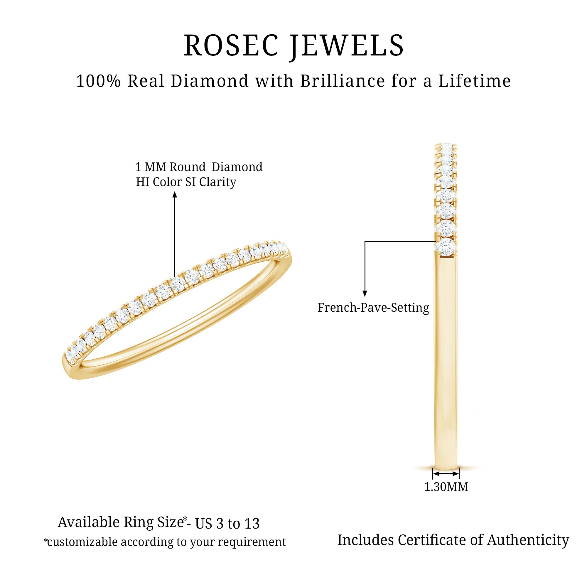 Certified Natural Diamond Stackable Wedding Ring Natural - ( HI-SI ) - Rosec Jewels