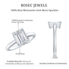 Certified 2.8 Carat Moissanite Emerald Cut Engagement Ring in Silver D-VS1 92.5 Sterling Silver - Rosec Jewels