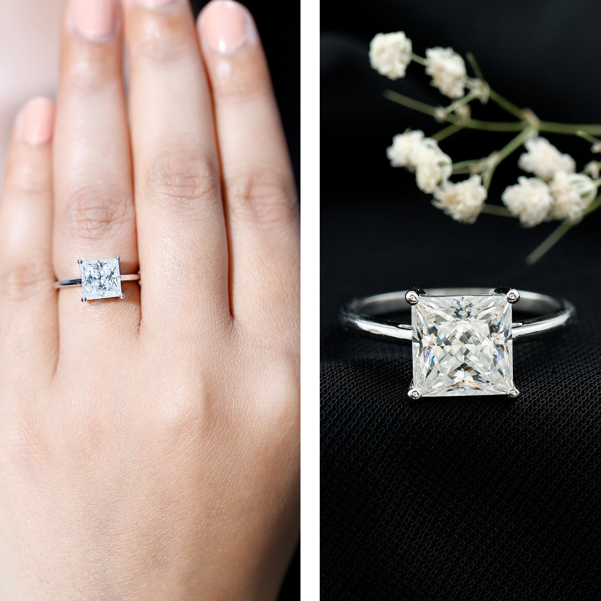 Rosec Jewels-3 Carat Princess Cut Moissanite Solitaire Engagement Ring