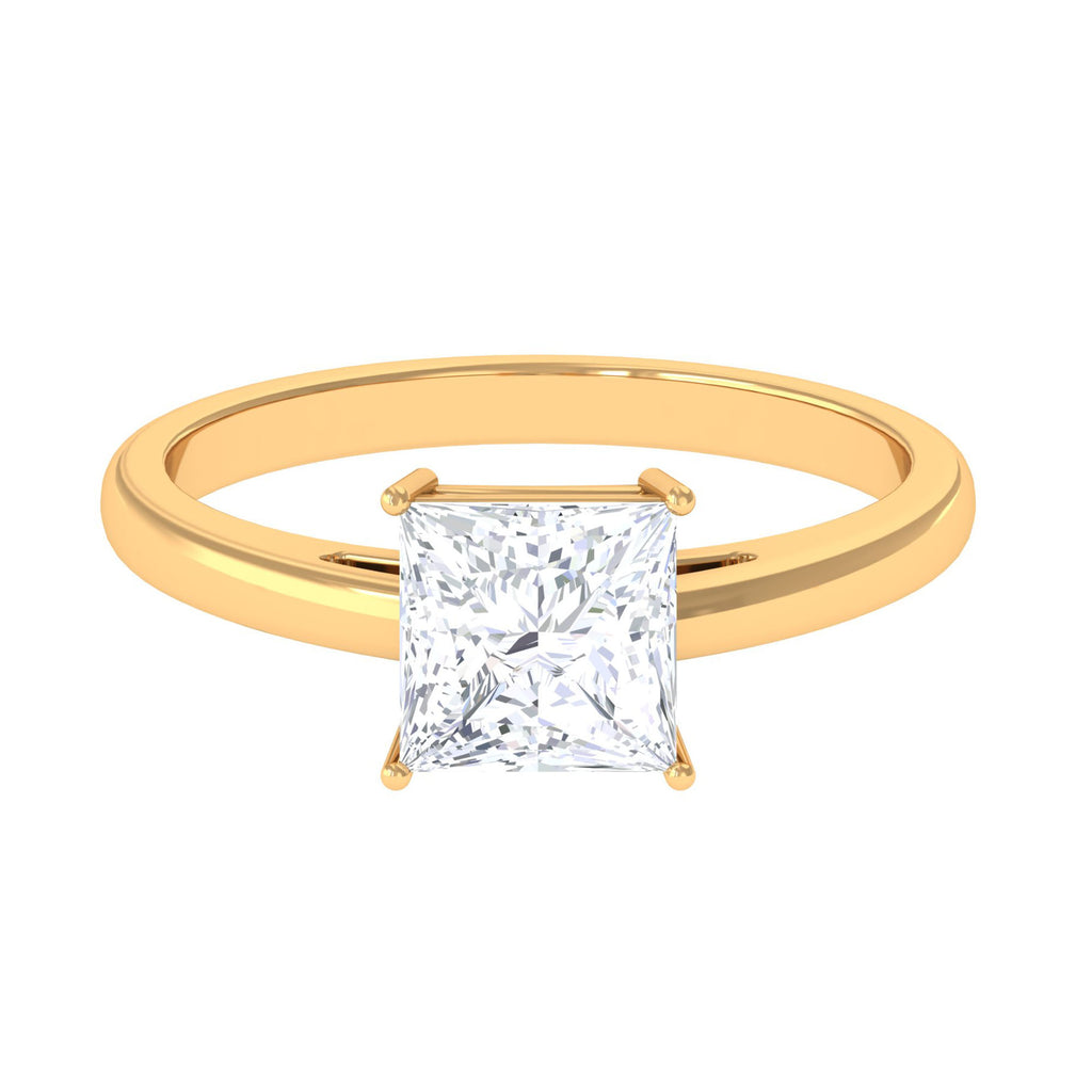 6.5 MM Princess Cut Moissanite Simple Solitaire Ring in 4 Prong Setting Moissanite - ( D-VS1 ) - Color and Clarity - Rosec Jewels