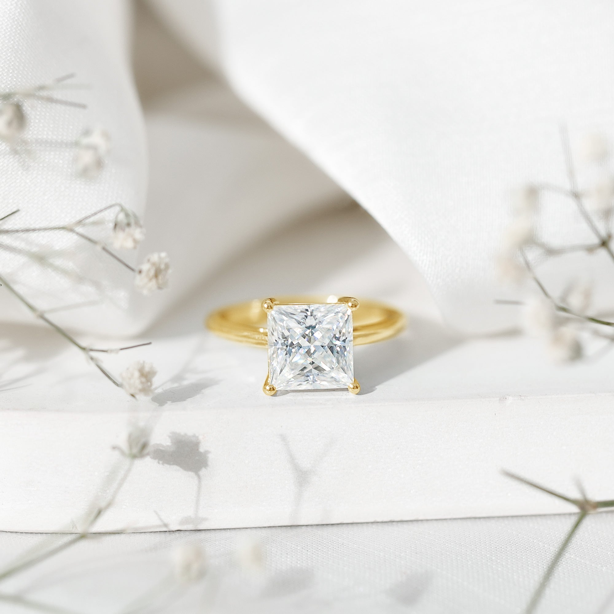 Rosec Jewels-3 Carat Princess Cut Moissanite Solitaire Engagement Ring