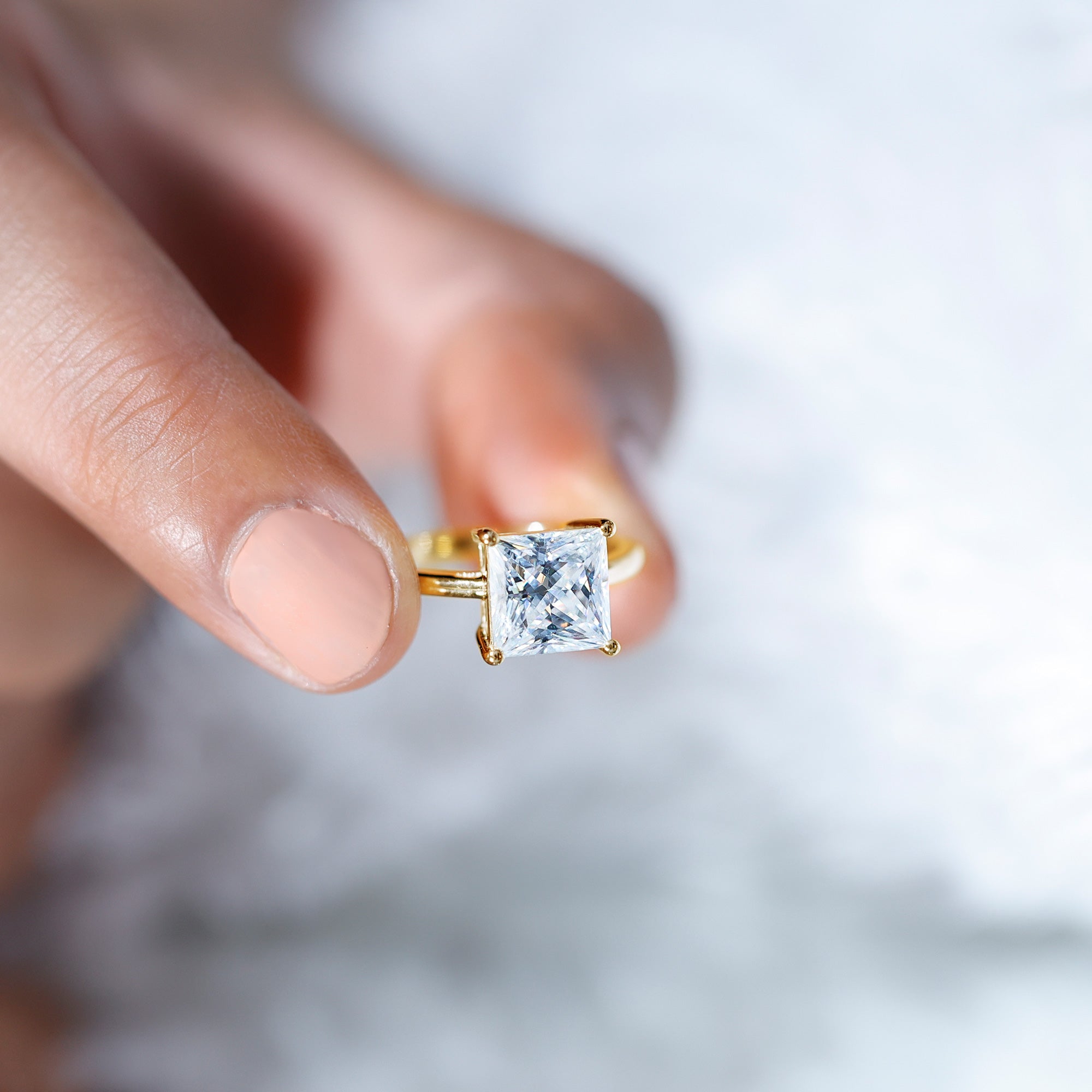 Rosec Jewels-3 Carat Princess Cut Moissanite Solitaire Engagement Ring