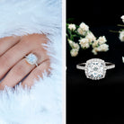 Victorian Style 8 MM Cushion Moissanite Halo Engagement Ring D-VS1 - Rosec Jewels