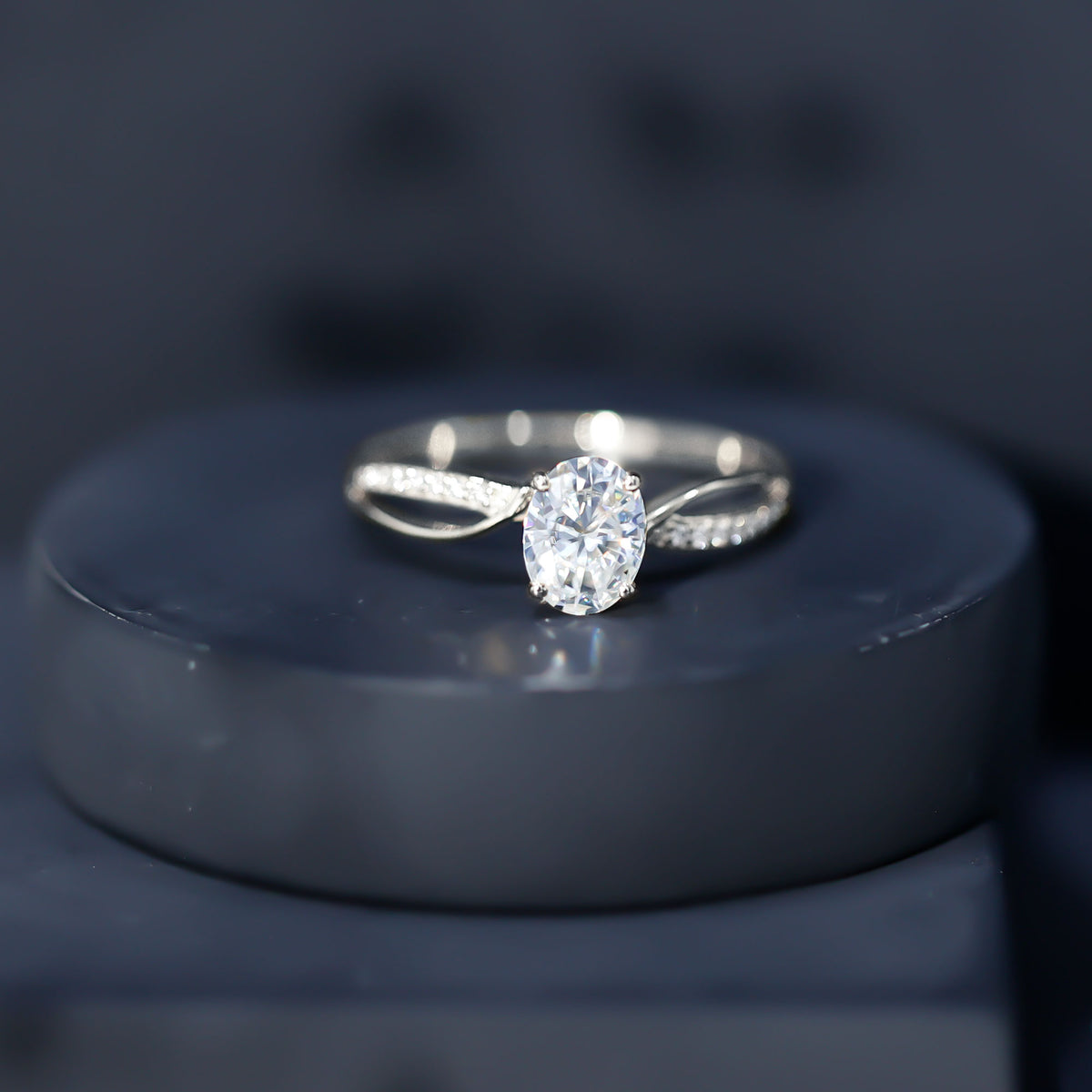 1 Carat Certified Moissanite Oval Engagement Ring with Infinity Band D-VS1 - Rosec Jewels