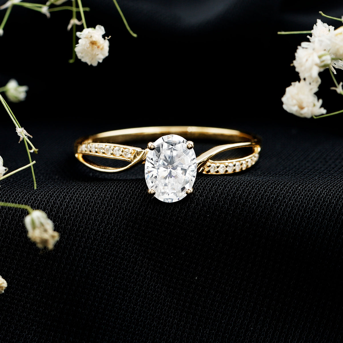 1 Carat Certified Moissanite Oval Engagement Ring with Infinity Band D-VS1 - Rosec Jewels