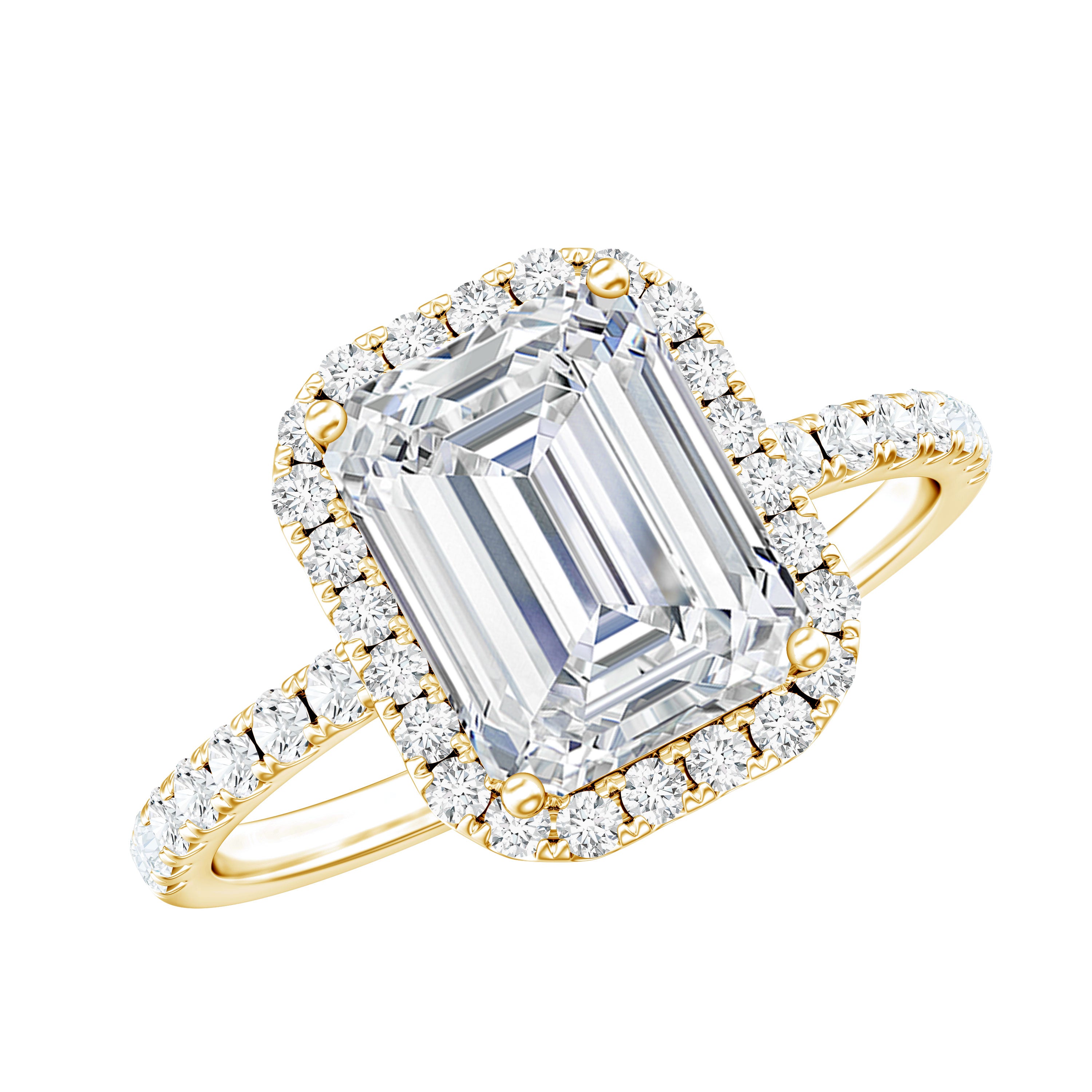 Certified Moissanite Emerald Cut Engagement Ring With Halo D-VS1 - Rosec Jewels