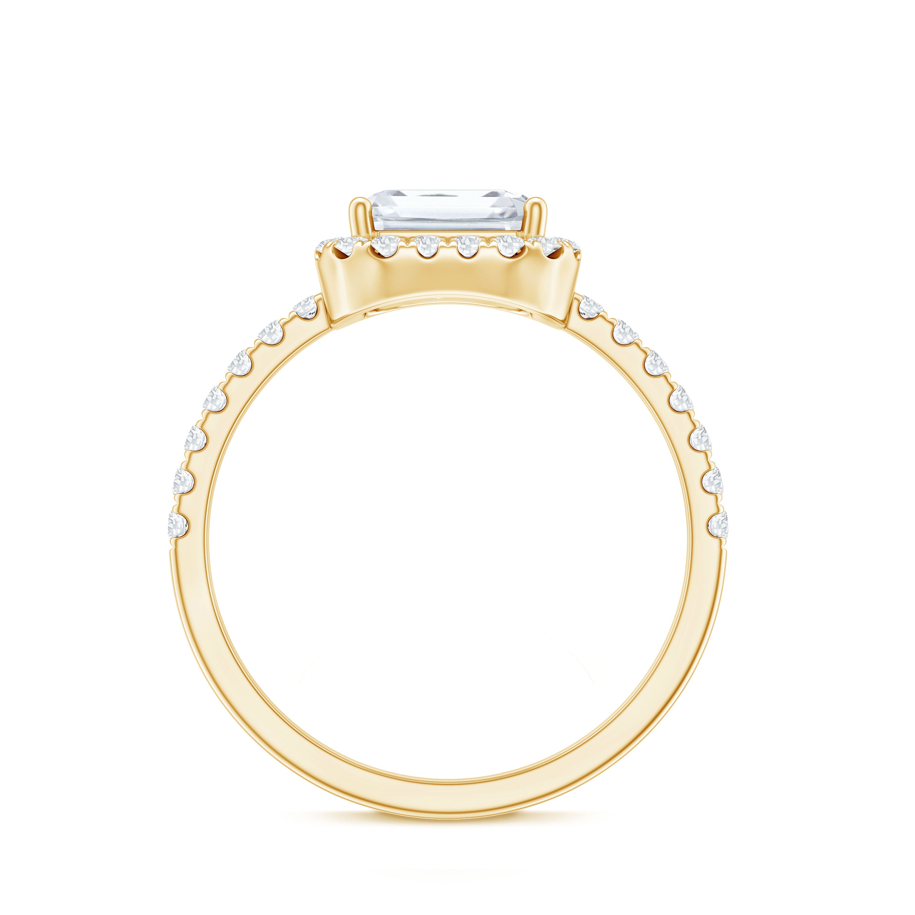 Certified Moissanite Emerald Cut Engagement Ring With Halo D-VS1 - Rosec Jewels