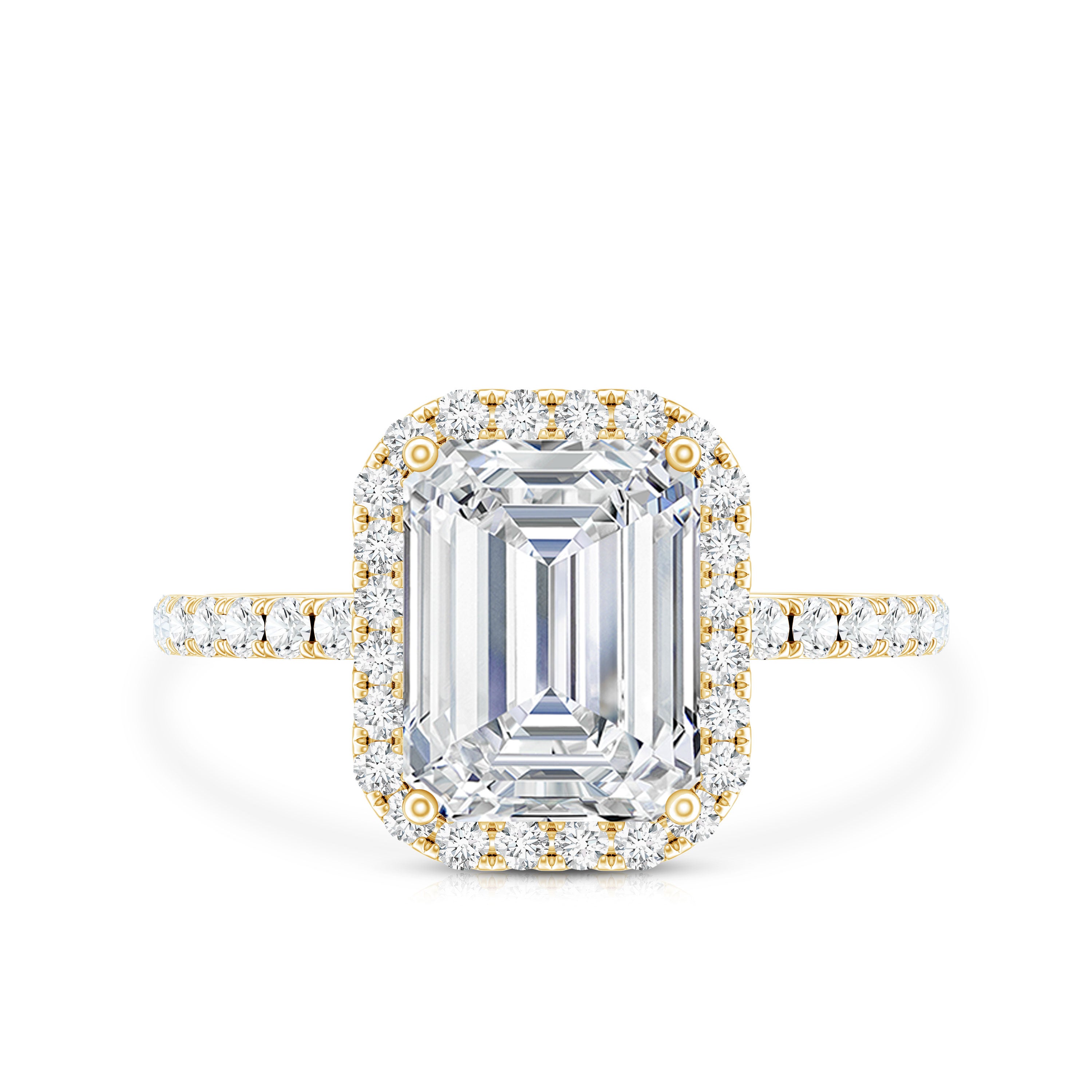 Certified Moissanite Emerald Cut Engagement Ring With Halo D-VS1 - Rosec Jewels