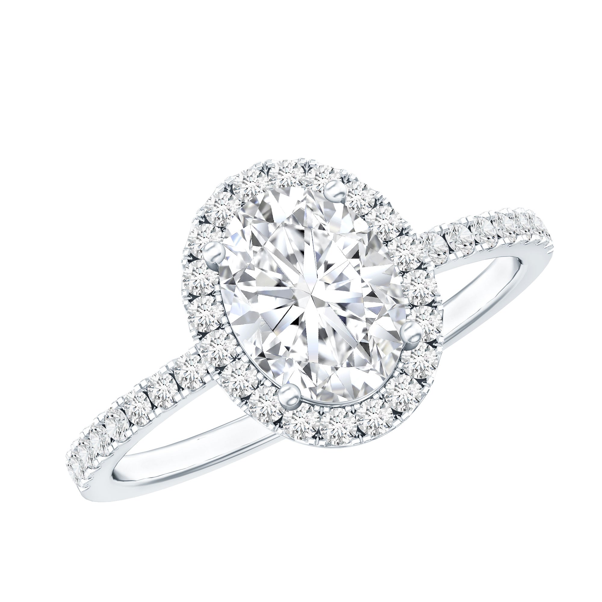 Certified 1.25 Carat Moissanite Oval Engagement Ring with Halo D-VS1 92.5 Sterling Silver - Rosec Jewels