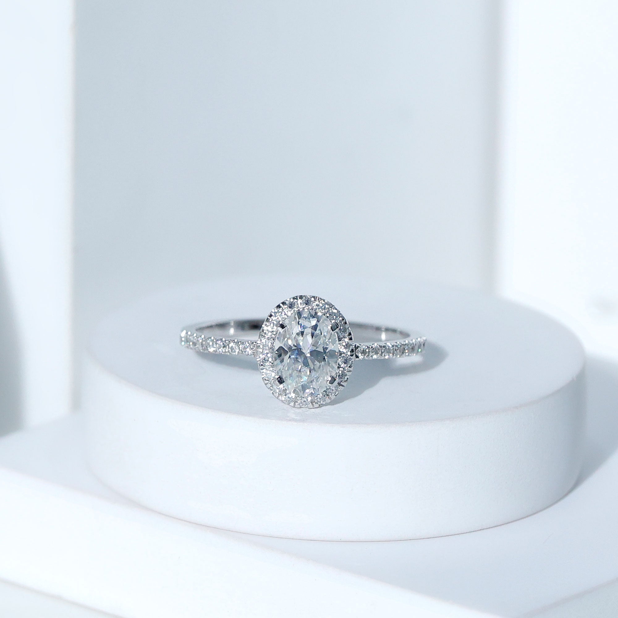 Rosec Jewels-Certified Moissanite Oval Engagement Ring with Halo