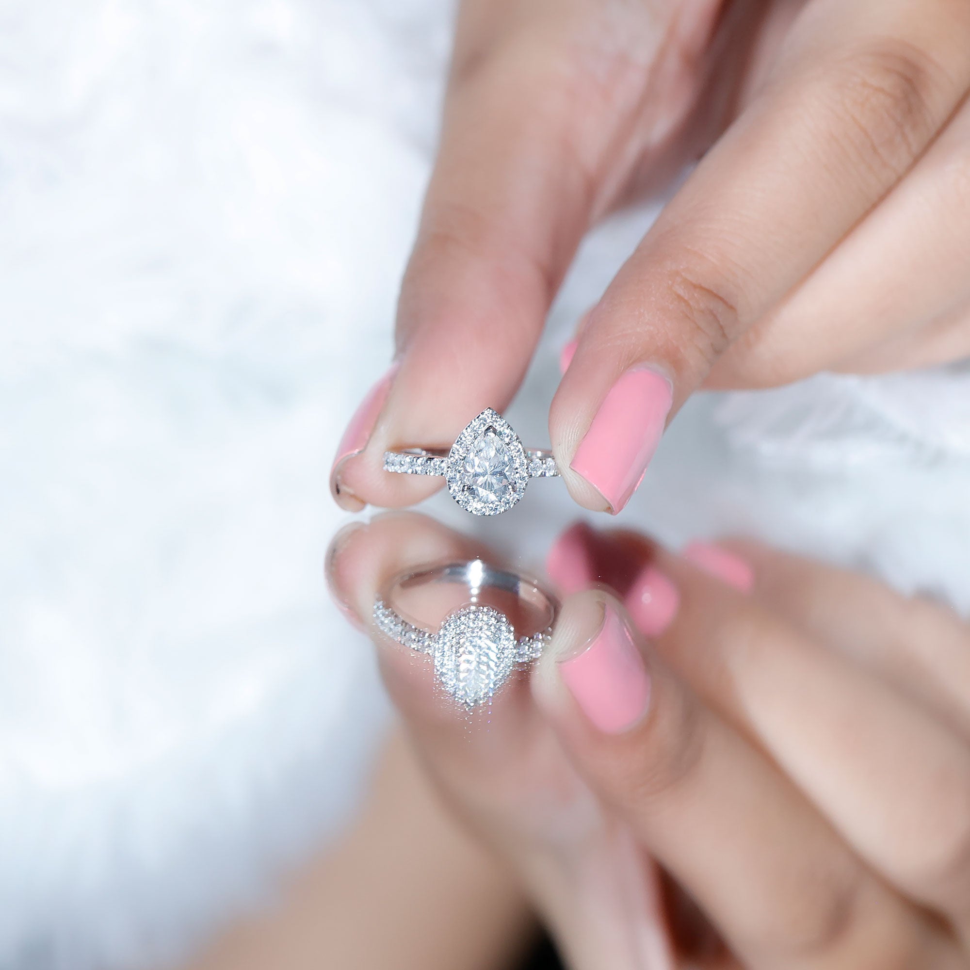 Certified Moissanite Teardrop Engagement Ring with Halo D-VS1 - Rosec Jewels