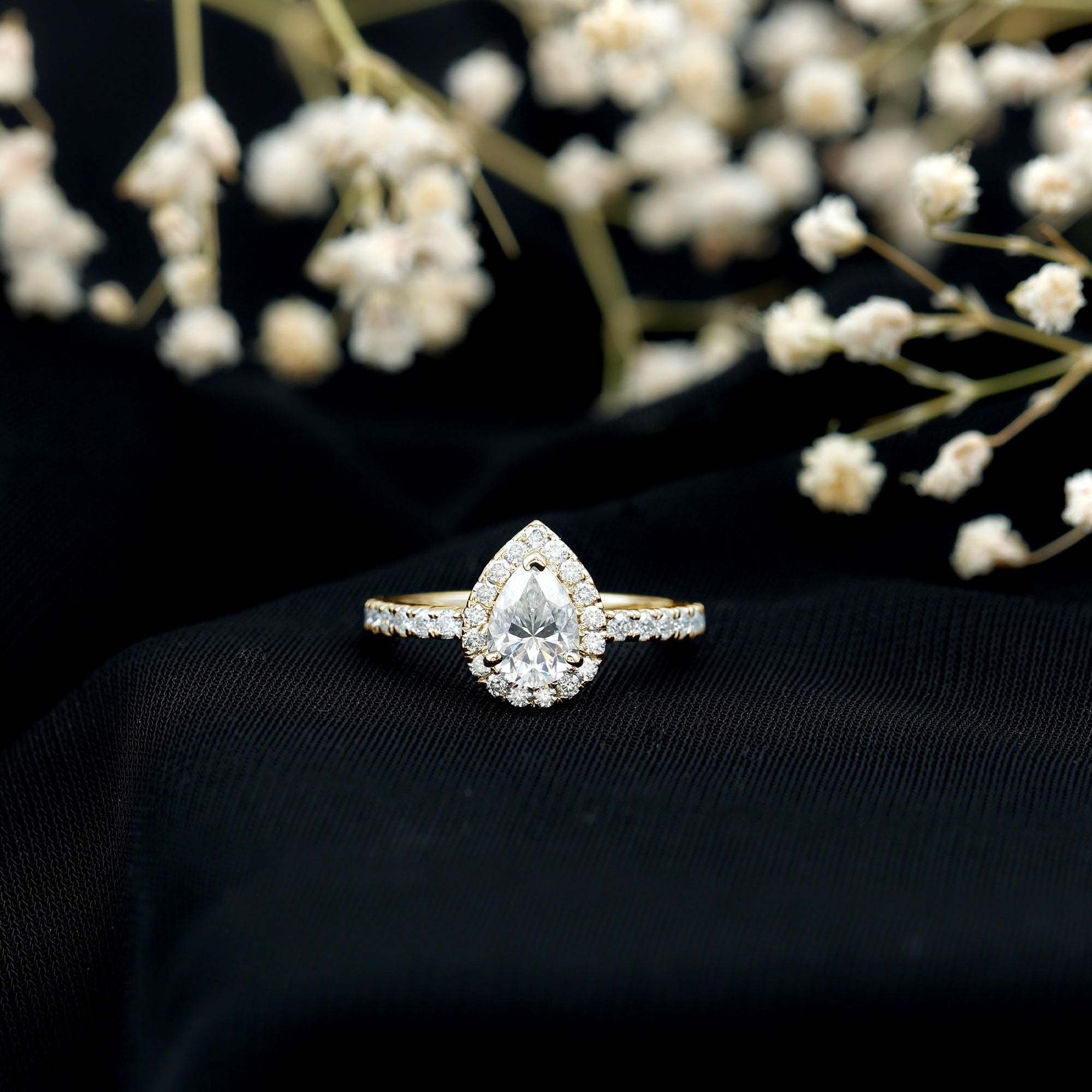 Certified Moissanite Teardrop Engagement Ring with Halo D-VS1 - Rosec Jewels