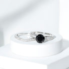 3.50 CT Created Black Diamond Solitaire Ring Set with Moissanite Lab Created Black Diamond - ( AAAA ) - Quality - Rosec Jewels
