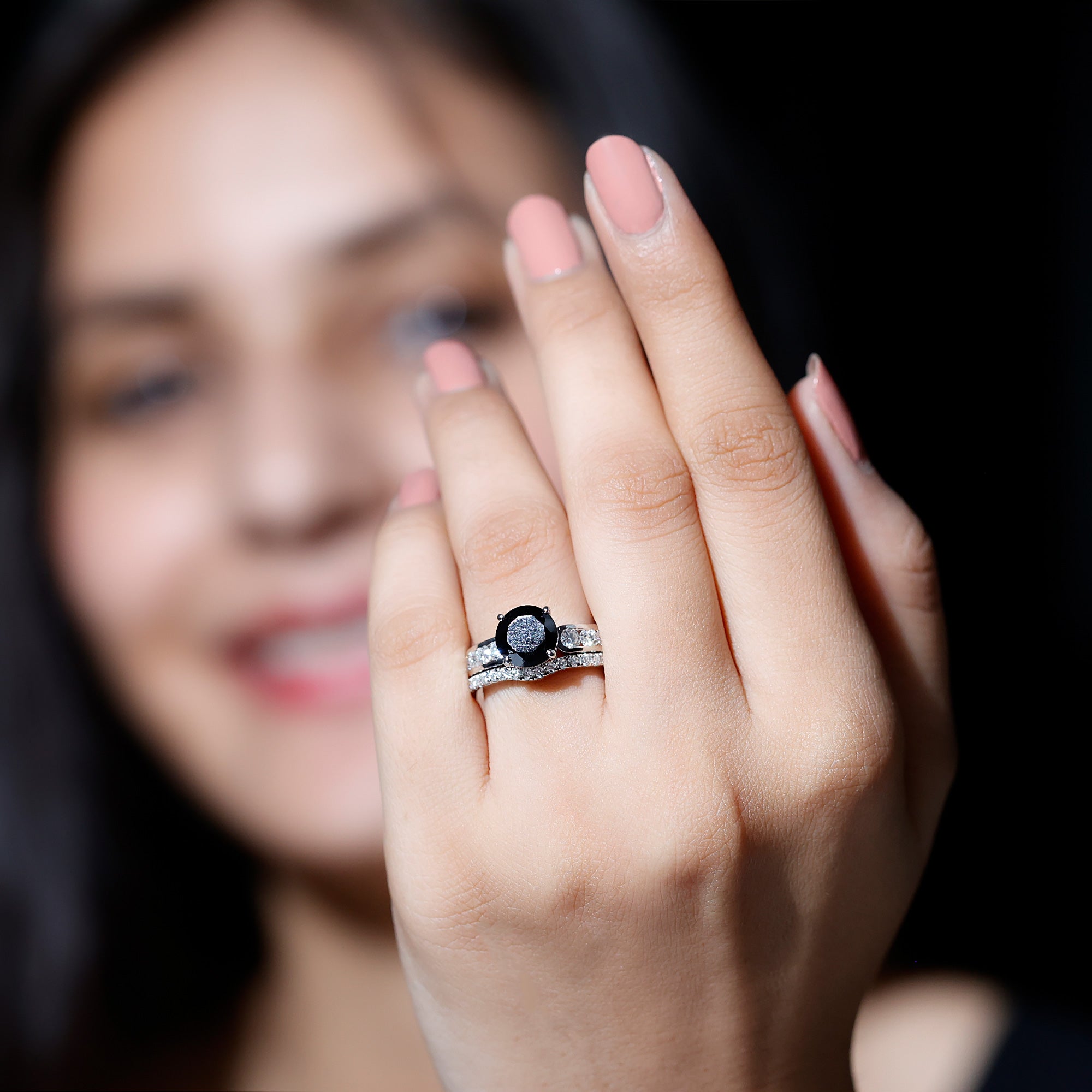 2 Carat Lab Grown Black Diamond Engagement Ring with Moissanite