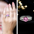 2.25 Carat Lab Grown Pink Sapphire Solitaire Bridal Ring Set AAAA - Rosec Jewels
