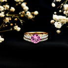 2.25 Carat Lab Grown Pink Sapphire Solitaire Bridal Ring Set AAAA - Rosec Jewels