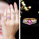 2.25 Carat Lab Grown Pink Sapphire Solitaire Bridal Ring Set AAAA - Rosec Jewels
